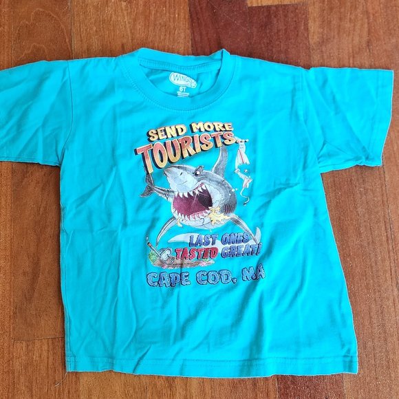 Wings "Send More Tourists" Cape Cod Shark T-Shirt Size 6T - Picture 2 of 8